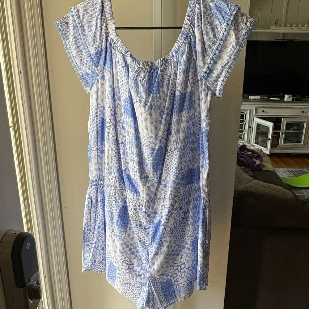 Vineyard Vines EUC Painted Patchwork Off The Shoulder 100% Cotton Romper Size L - Picture 11 of 13